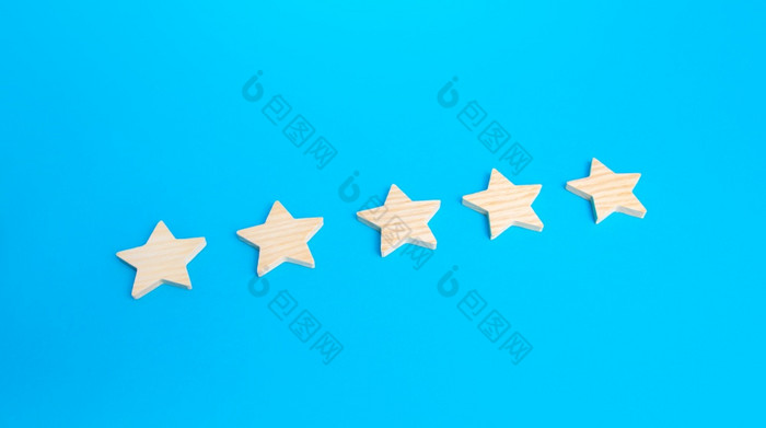 五个评级星星评级评价概念高满意度受欢迎程度餐厅酒店移动应用程序最高分数服务质量反馈好声誉