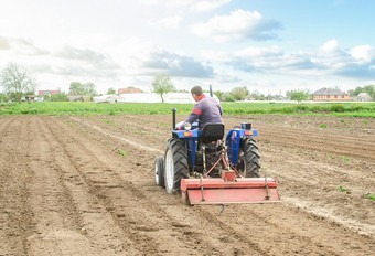 的农民清洗和转的土壤的农场场为进一步播种与农业作物放松表面土地培养农业农业使用农业机械