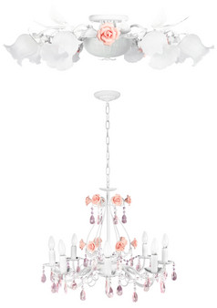 一对明亮的天花板古董灯与玫瑰孤立的在白色背景