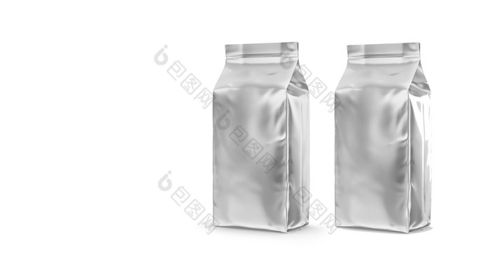 空白金属箔袋袋孤立的白色背景呈现插图添加复制空间为文本