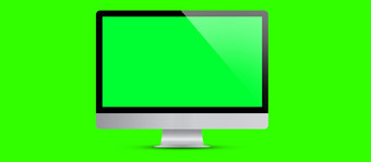 桌面空白屏幕模板电脑开放视图空绿色屏幕明亮的绿色颜色背景横幅复制空间插图