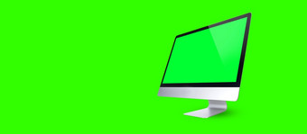 桌面空白屏幕模板电脑开放视图空绿色屏幕明亮的绿色颜色背景横幅复制空间插图