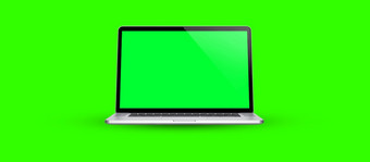 移动PC空白屏幕模板电脑开放视图空绿色屏幕明亮的绿色颜色背景横幅复制空间插图
