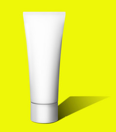 化妆品模型模板黄色的背景塑料容器为化妆品产品管奶油能美产品孤立的白色背景呈现