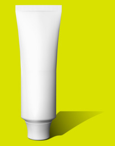 化妆品模型模板黄色的背景塑料容器为化妆品产品管奶油能美产品孤立的白色背景呈现