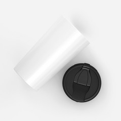 纸咖啡杯与黑色的成员孤立的白色背景与呈现模拟为你的项目