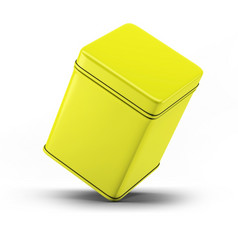 黄色的广场锡可以包装模型为你的设计项目模拟插图隔离白色背景