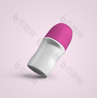 呈现空白白色卷除臭塑料瓶与粉红色的帽孤立的灰色背景适合为你的模型设计