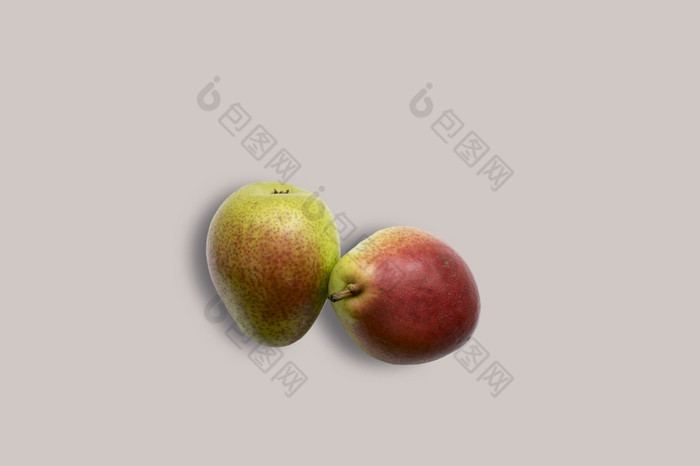 新鲜的两个梨水果白色背景为的菜单几何背景平躺复制空间前视图