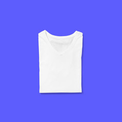 前视图白色脖子衬衫折叠孤立的蓝色的背景合适的为你的设计项目