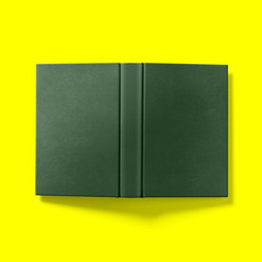 回来学校概念硬封面黑暗绿色书开放上行下来孤立的黄色的