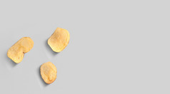 土豆芯片孤立的灰色背景特写镜头前视图平躺