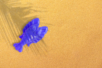 蓝色的塑料虾沙子海滩背景特写镜头孩子们玩具为洗澡婴儿教育游戏为孩子们学前教育教育布局准备玩具为的设计师网站