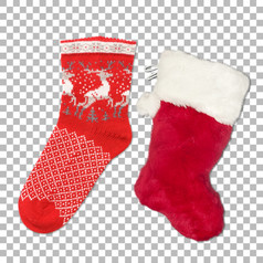 集两个红色的圣诞节袜子
