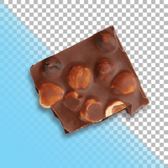 巧克力块与榛子透明的背景