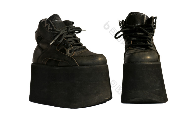 女士们黑色的真正的皮革靴子平台