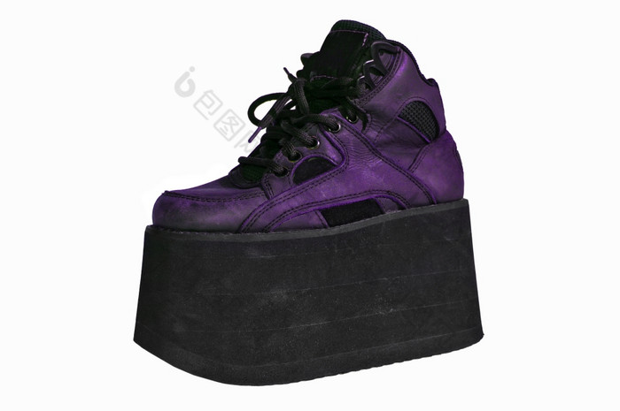 女士们紫色的真正的皮革靴子平台