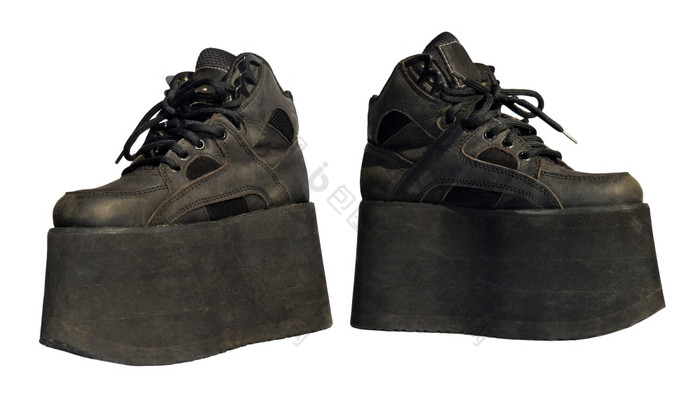 女士们黑色的真正的皮革靴子平台