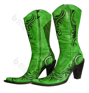 女士们花绿色真正的皮革靴子