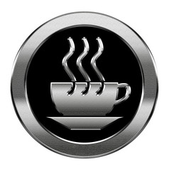 咖啡杯图标银孤立的白色背景