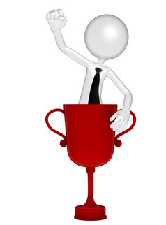 成功的商人与奖杯杯概念上的业务插图孤立的白色