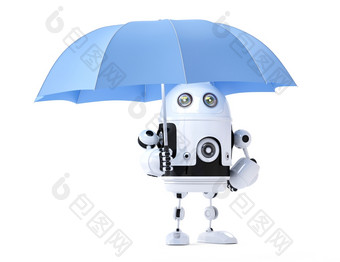 安卓机器人与伞安全概念孤立的