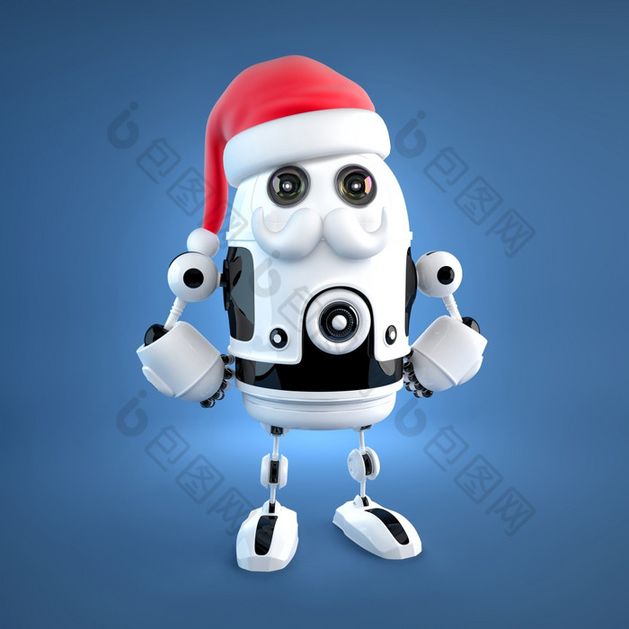 可爱的安卓机器人与圣诞老人帽子而且胡子