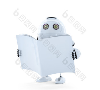 安卓机器人与手册孤立的白色