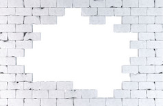 砖墙与大洞孤立的白色包含剪裁路径