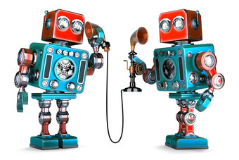 古董机器人有电话谈话插图孤立的包含剪裁路径古董机器人有电话谈话插图孤立的包含剪裁路径