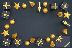圣诞节装饰元素和礼物盒子形成矩形框架呈现