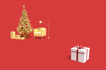 <strong>简约</strong>室内场景与圣诞<strong>节</strong>树和礼物盒子呈现