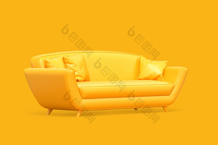 黄色的简约沙发黄色的背景呈现