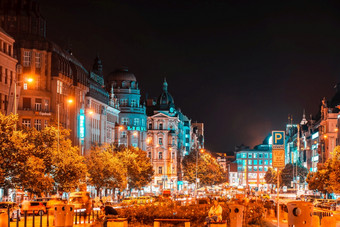 布拉格捷克共和国9月视图温塞斯拉斯广场《暮光之城》