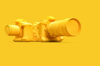 集团不存在的数码单反相机相机黄色的背景呈现