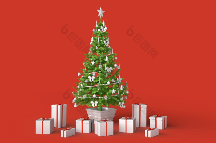 简约圣诞节树与礼物盒子呈现