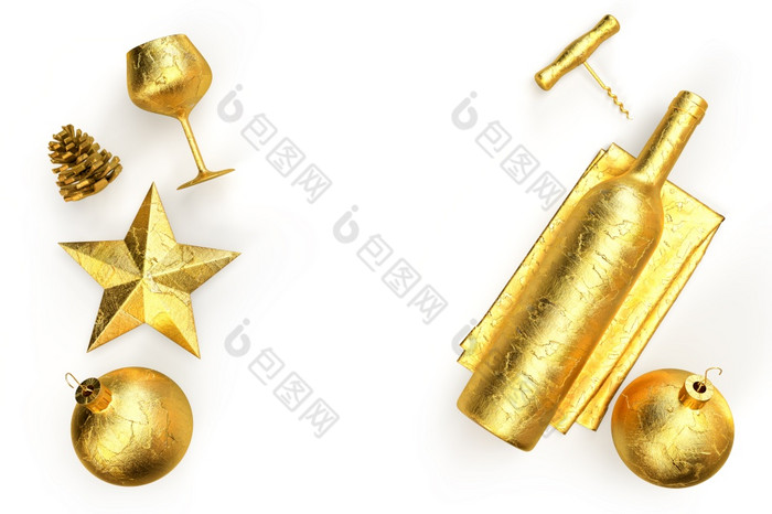 简约圣诞节作文与金酒瓶玻璃螺旋和装饰对象呈现