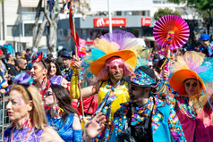 利马索尔塞浦路斯3月狂欢节游行的街道利马索尔