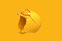 特写镜头黄色的摩托车头盔黄色的背景呈现