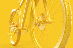 自行车特写镜头黄色的背景呈现