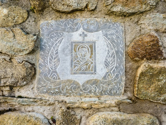 古老的希腊维珍玛丽图片的石头墙背景古老的希腊维珍玛丽图片的石头墙