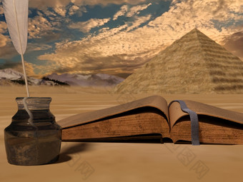 古董老书沙漠背景与金字塔呈现古董老书沙漠背景与金字塔