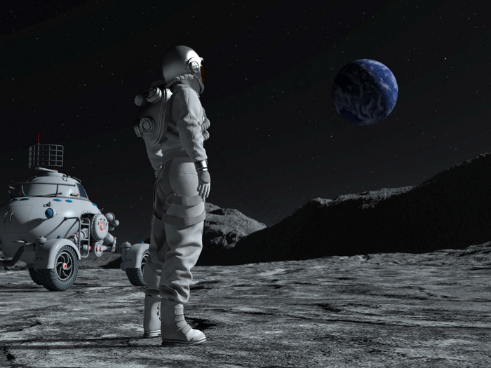 宇航员的太空行走的月亮看的地球下一个他月亮车辆呈现宇航员的太空行走的月亮看的地球下一个他月亮车辆