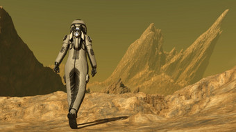 空间旅行者探索新沙漠地球呈现空间旅行者探索新沙漠地球