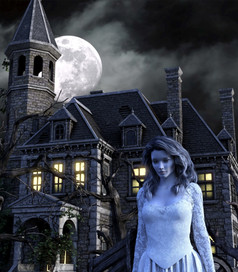 可怕的鬼女人老闹鬼房子晚上呈现可怕的鬼女人老闹鬼房子晚上