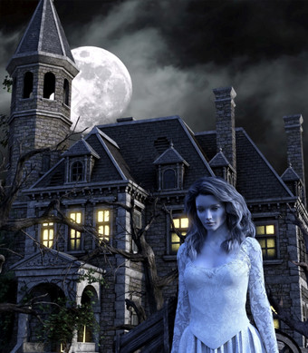 可怕的鬼女人老闹鬼房子晚上呈现可怕的鬼女人老闹鬼房子晚上