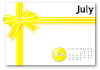 7月日历系列与礼物丝带设计