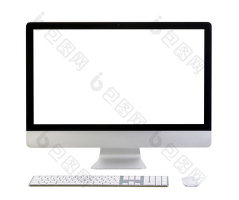 插图现代电脑<strong>监控</strong>与空白屏幕孤立的白色添加为屏幕现代电脑一体化的