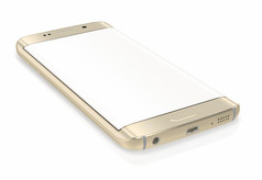 黄金铂智能手机边缘与空白屏幕白色背景