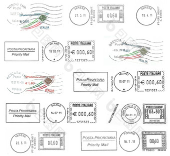 集黑暗<strong>意大利</strong>邮戳孤立的在白色集黑暗<strong>意大利</strong>邮戳